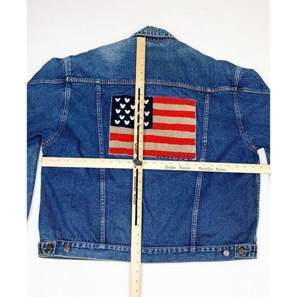 Vintage Mickey Inc Jean Denim Jacket XL Blue Disney American Flag Stars Stripes - Picture 7 of 10